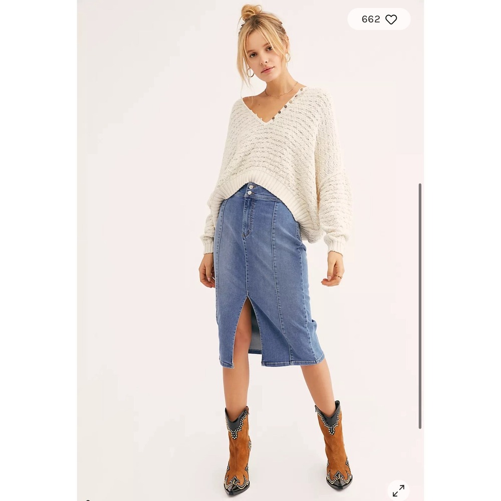 Free People Maddie Denim Midi Skirt Women's Size 28